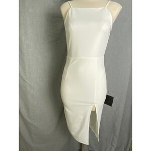 Lulus White Satin Midi Dress Backless Slit Holiday Party Formal‎ S NWT